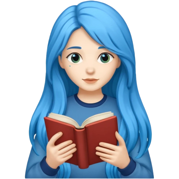 long blue haired women with book emoji