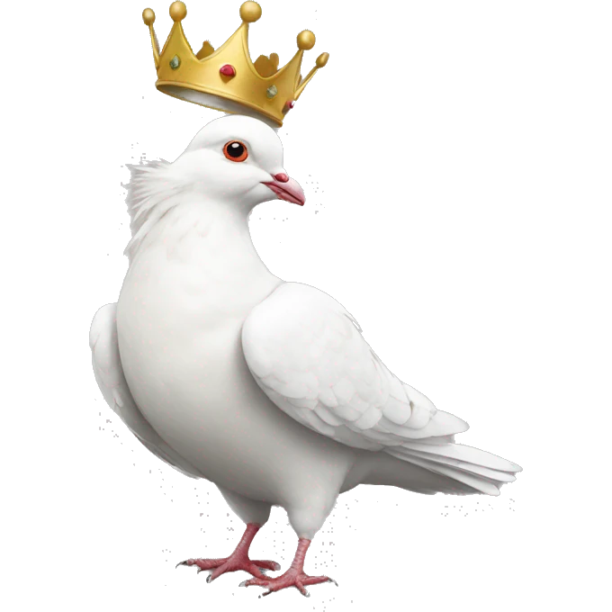white Pigeon wearing a crown and a crown emoji