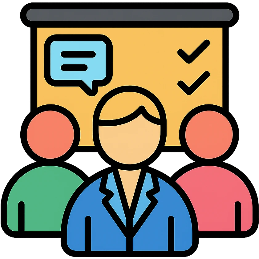 Volio-style icon for HR department, showing collaboration, group of people, or office elements, with a welcoming vibe emoji