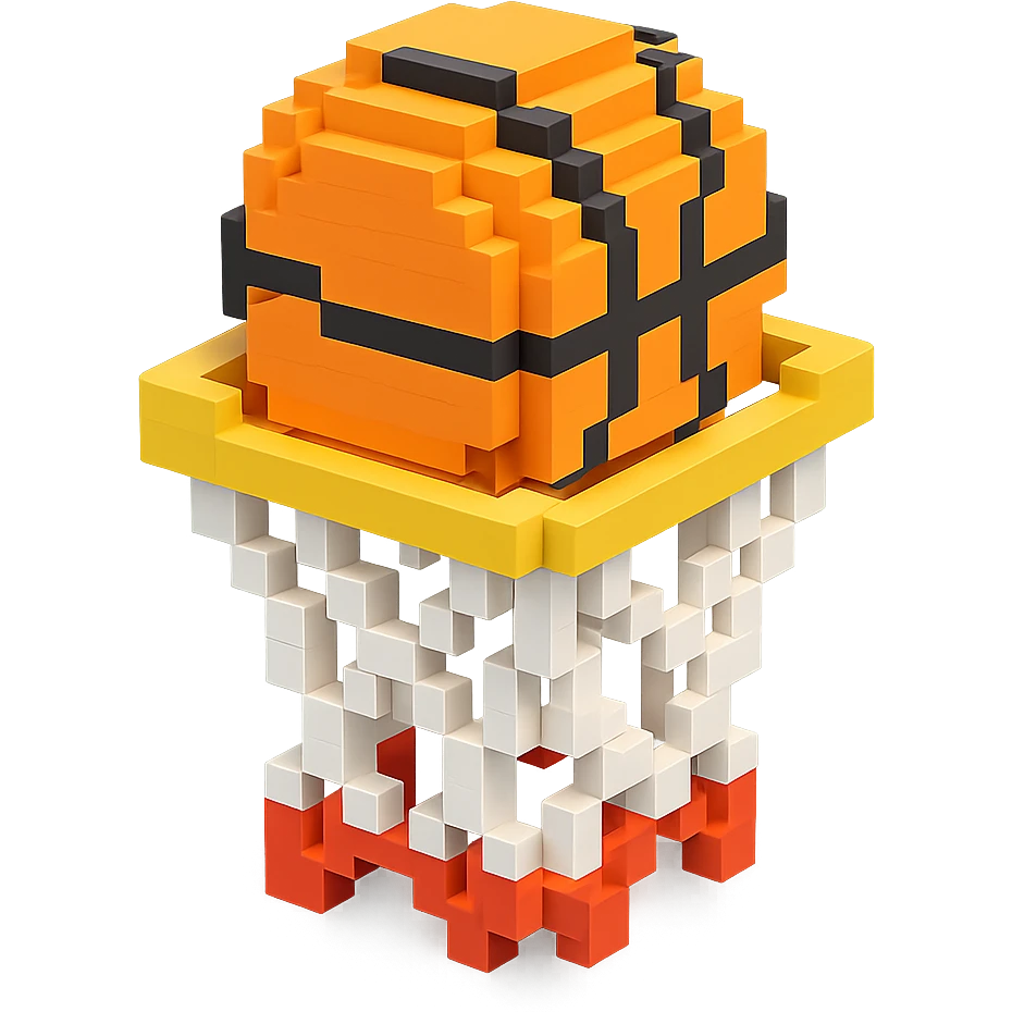 Voxel-style basketball in a net, variation 1 emoji