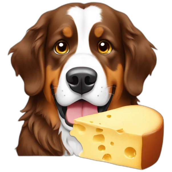 Bernese mountain eating cheese fondue emoji