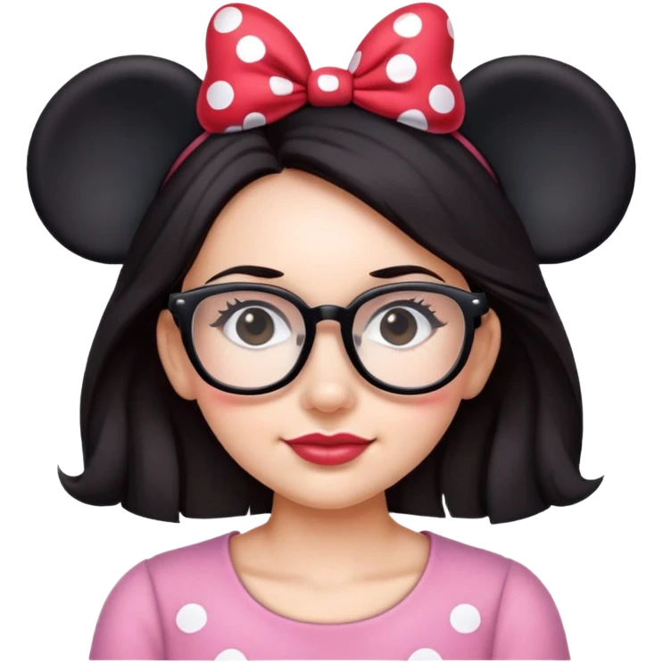 Woman dark hair wearing glasses Minnie mouse ears emoji