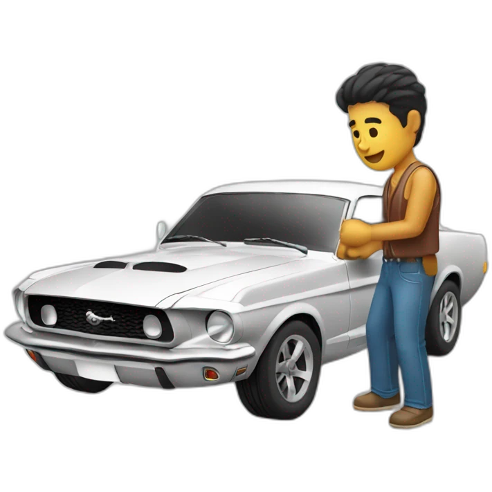 Mexican man fixing a mustang car emoji