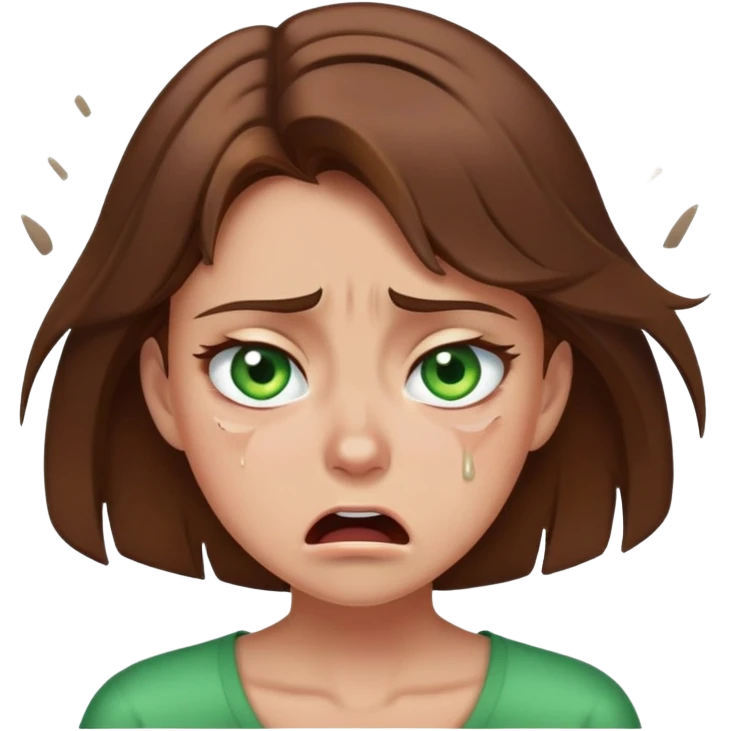 Girl with brown hair and green eyes crying mad and crashing out emoji