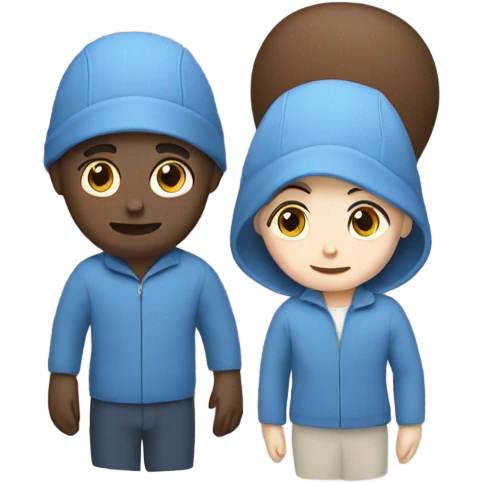 three white people in blue clothes emoji