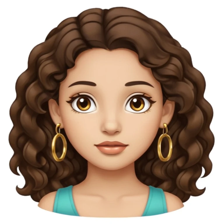 light skinned girl, little thicker body type, wavy dark brown hair, brown eyes, long eyelashes, earrings emoji