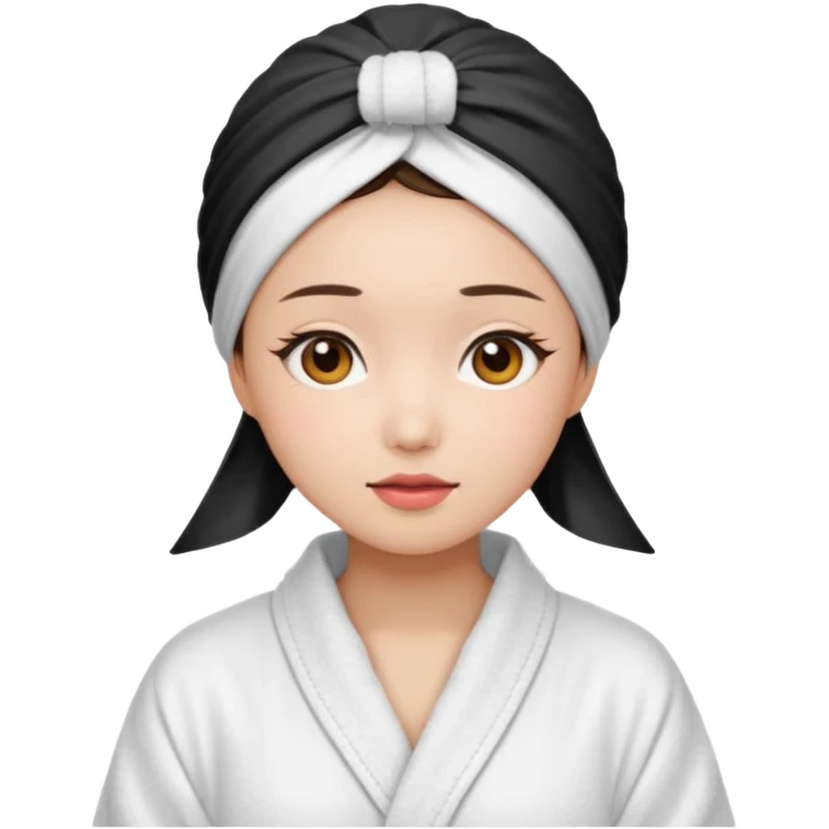 girl aesthetic emoji, asian beautiful make up white Bathrobe + towel Headscarf emoji