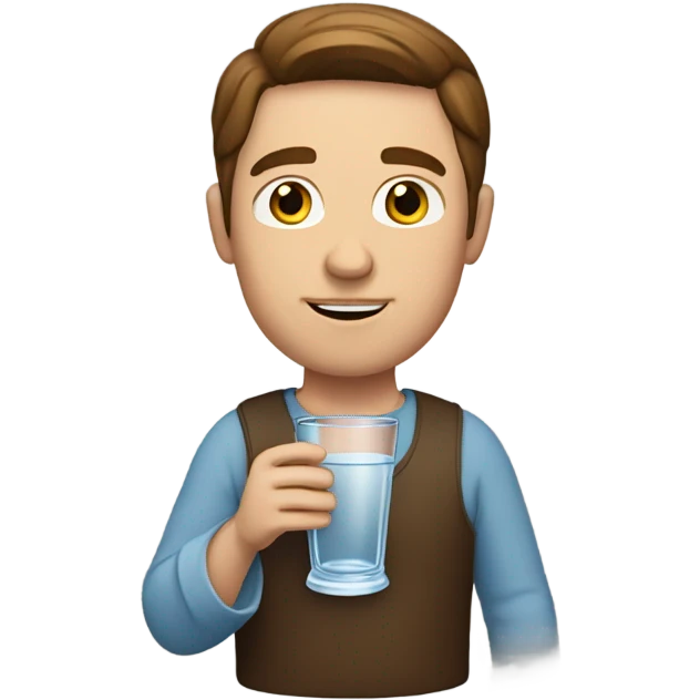 White guy with brown hair drinking water emoji