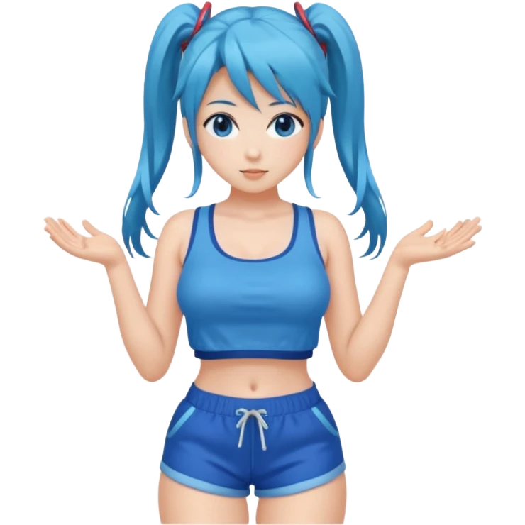 Miku big boobs blue crop top and shorts emoji