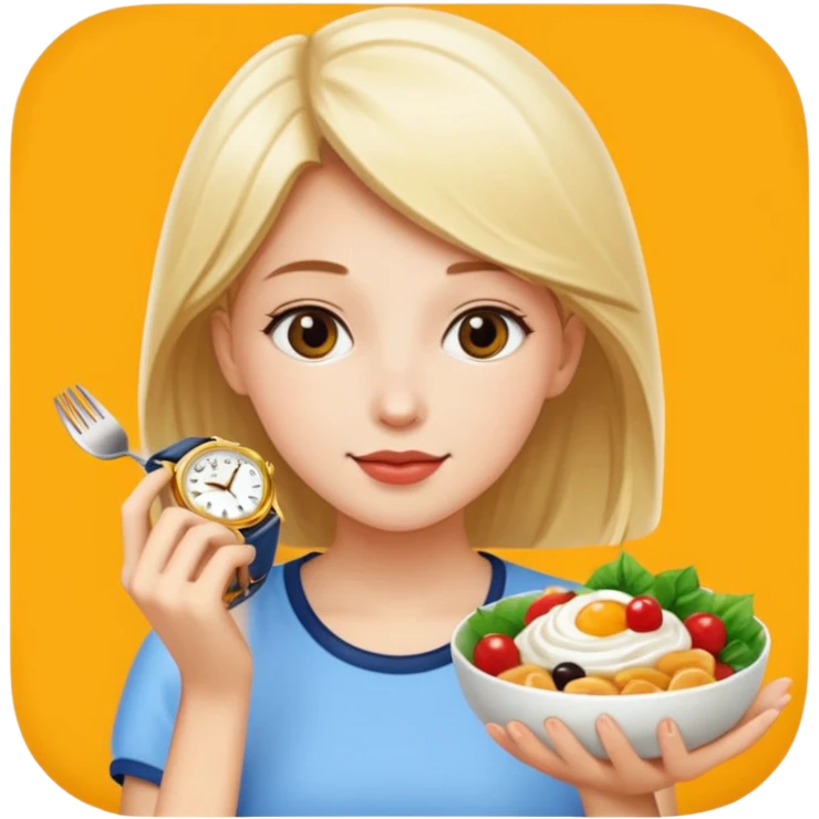 Girl enjoying food with watch emoji