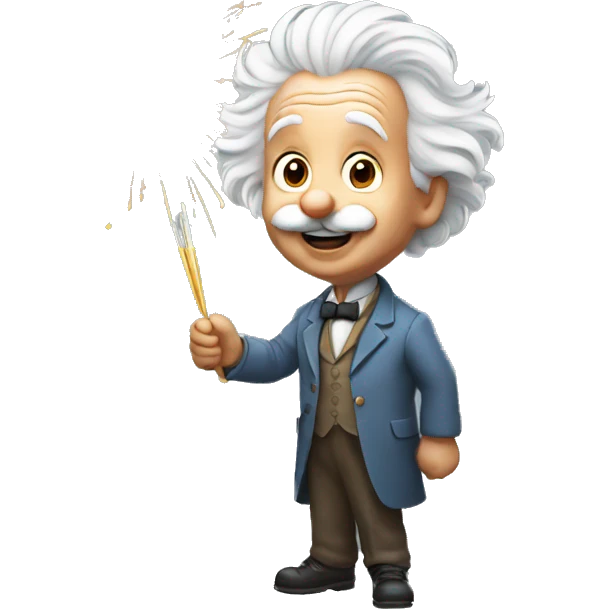 happy albert einstein holding Fireworks  in one hand emoji
