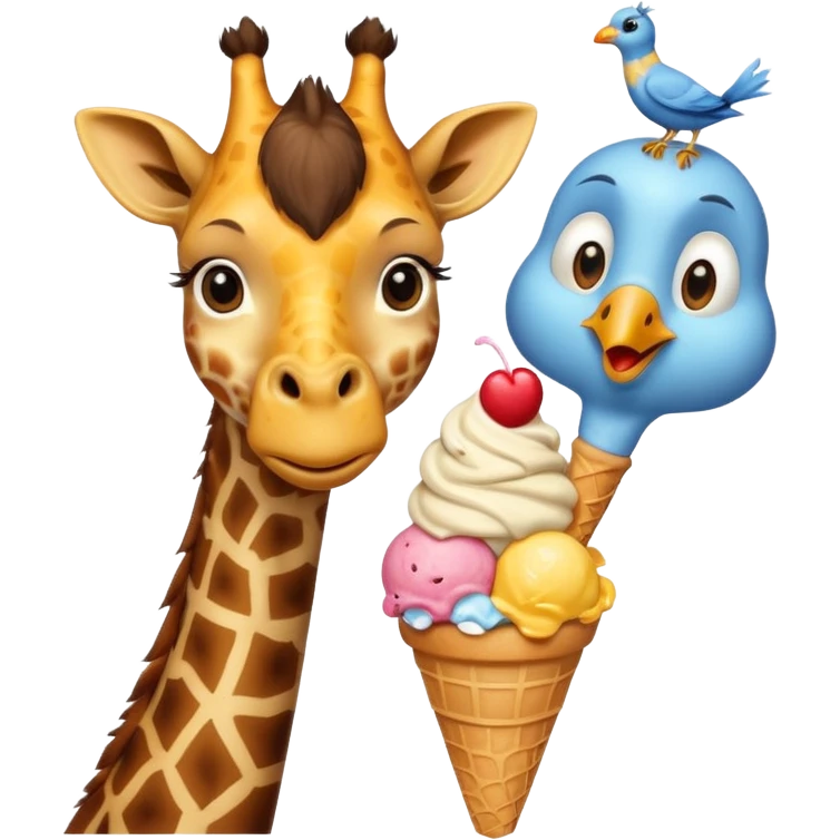 Giraffe with Ice Creams
Giraffe sharing cone with bird



 emoji