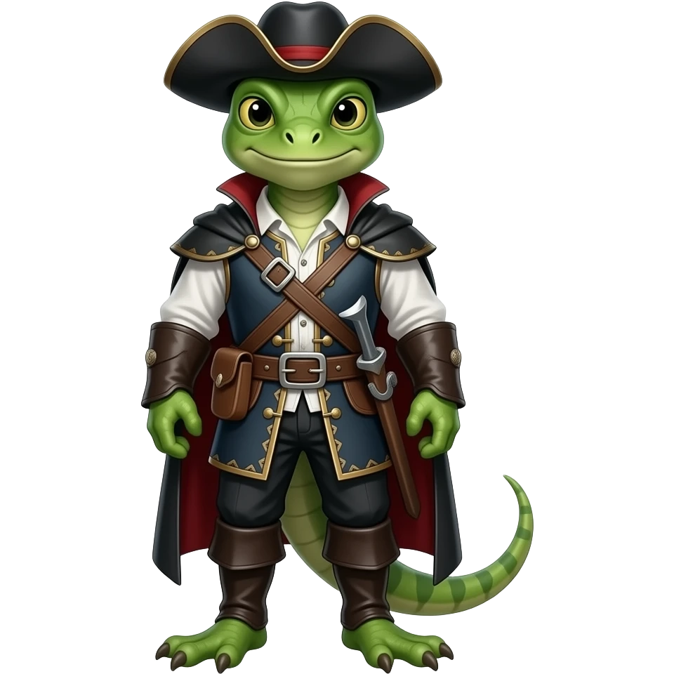 A lizard-man dressed in medieval outlaw outfit. Full body emoji