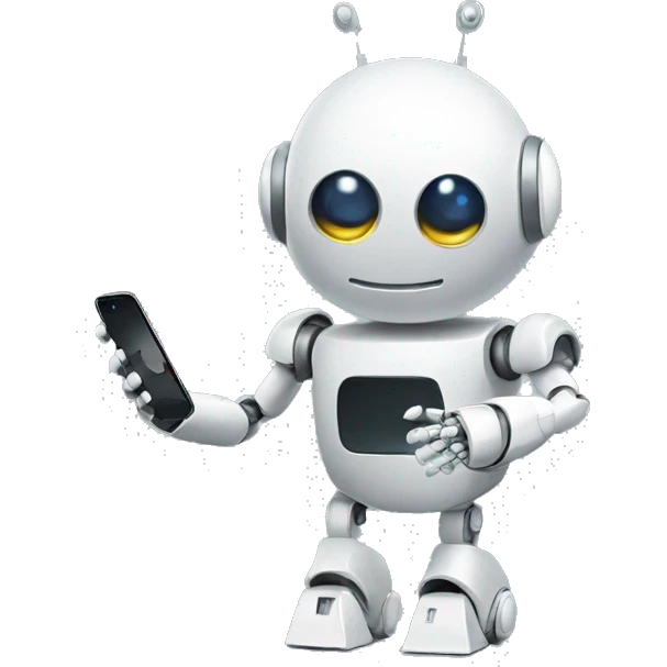 robot looking at his iphone emoji
