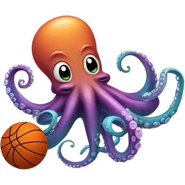 Smiling octopus shooting a basketball emoji
