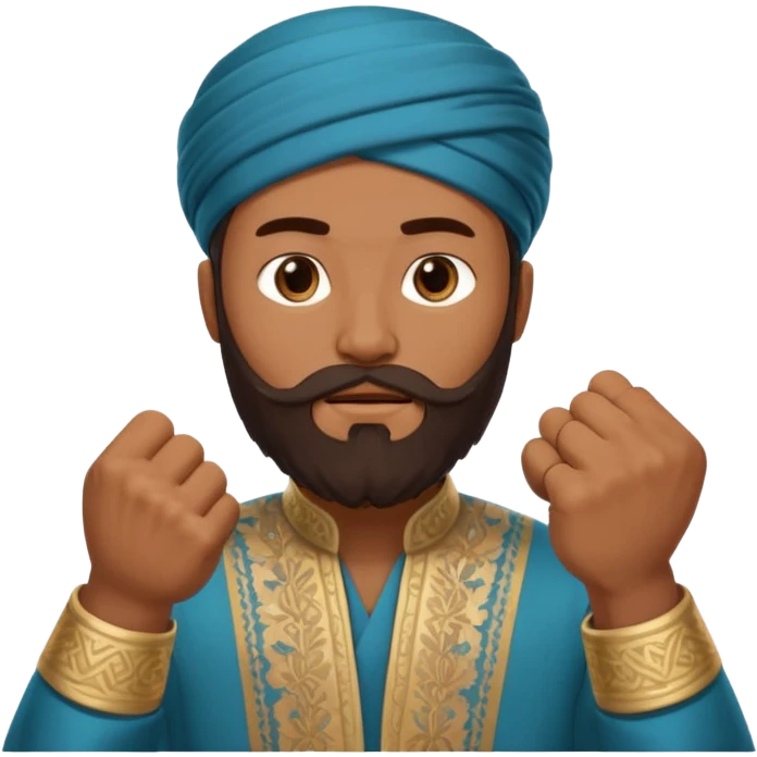 uzbek bearded man with national outfit shows his fist emoji