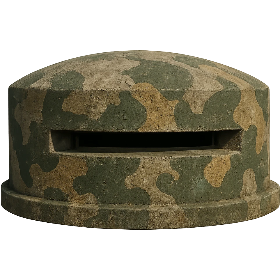 A realistic military pillbox with a camouflage pattern. emoji