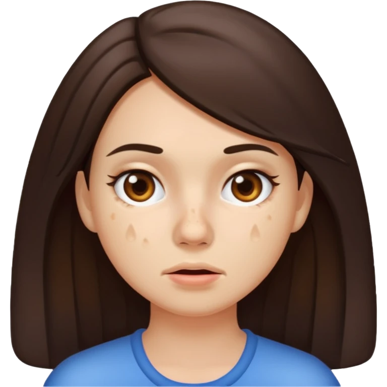 brunette woman with lots of acne emoji
