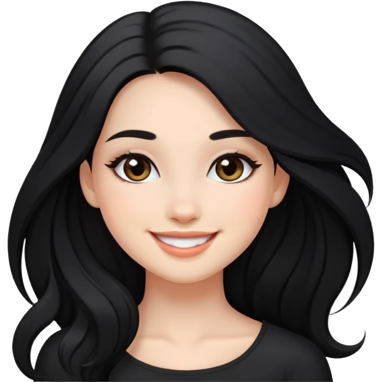 black long hair girl with soft makeup, smiling emoji