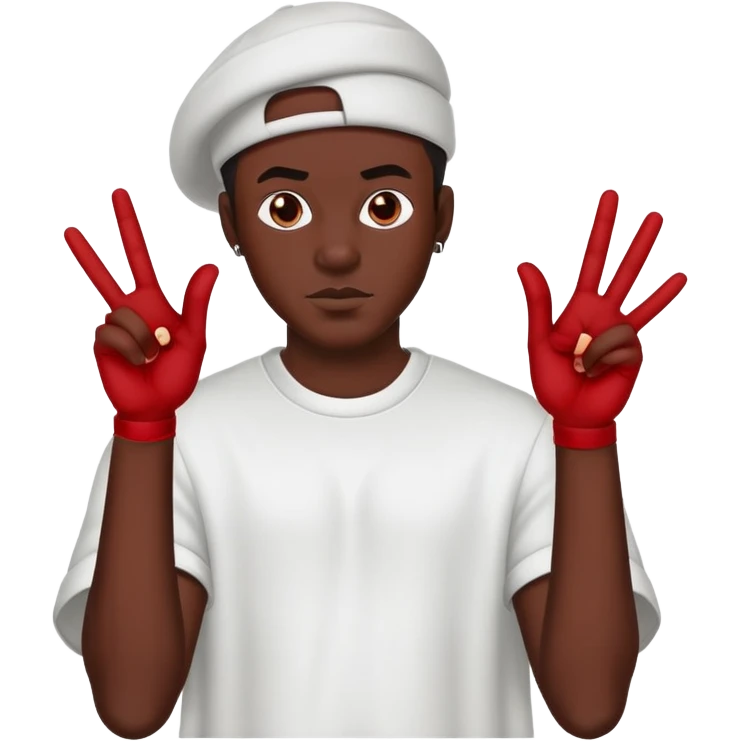 Black guy wearing all red ghosting up gang signs emoji