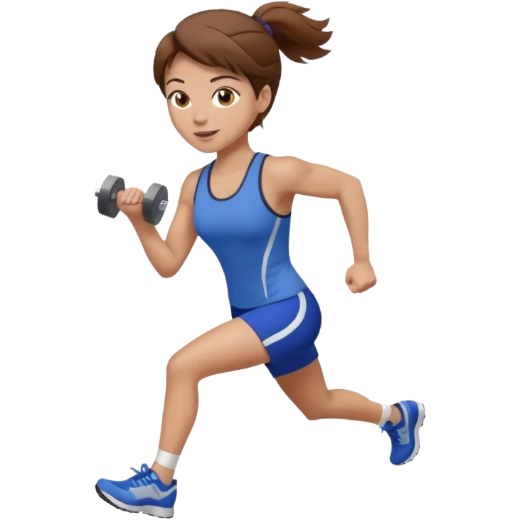 one women running and lifting weights. brown hair, light skin, hazel eyes. emoji