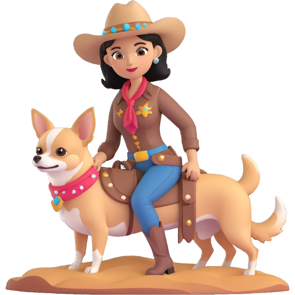 femme cowboy avec son chihuahua, arrière-plan désert emoji