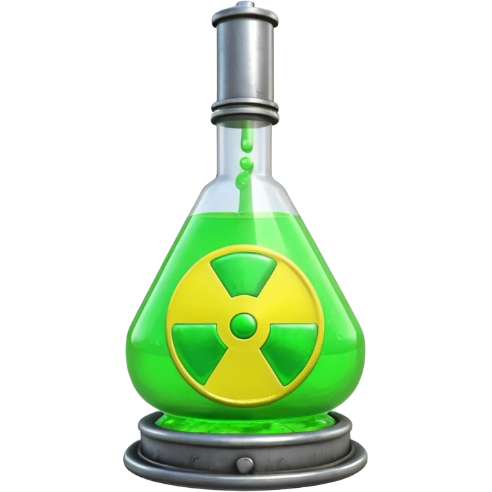3D render of Reactor Rod, toxic waste aesthetic, neon green bubbling liquid, caution yellow metal, industrial warning texture. emoji