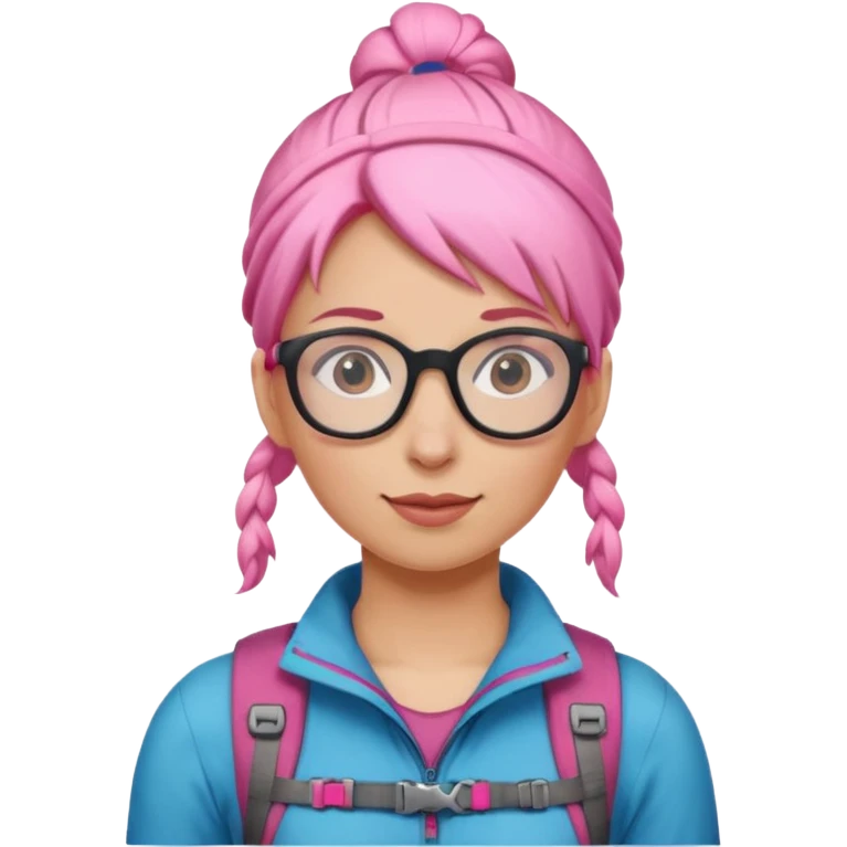 climber woman with pink bun hair and glassess emoji