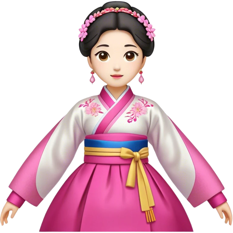 Cinematic Realistic Hanbok Emoji, depicted as a graceful intricately designed traditional Korean dress with vibrant colors and flowing lines, rendered with delicate textures and soft cultural lighting that captures its timeless elegance. emoji