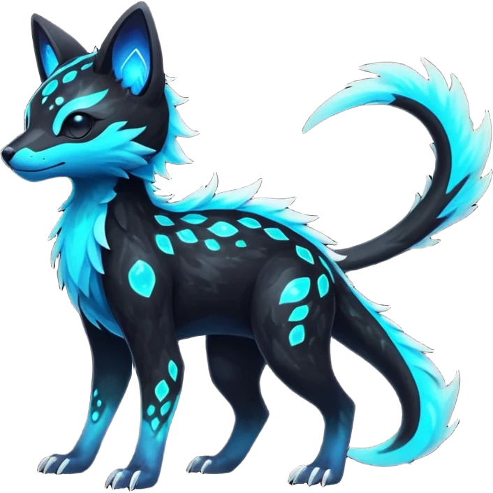 Rare realistic black nebulae shiny sparkly dark-neon glowing bioluminescent edgy badass epic pretty beautiful handsome gorgeous aesthetic colorful vibrant Vernid-Trico-species-Fakemon-creature by LiLaiRa, 4 legs, 1 tail, random markings, (full body) emoji