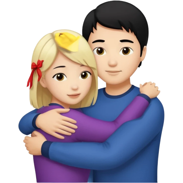 Asian Man black hair hugging blonde girl emoji