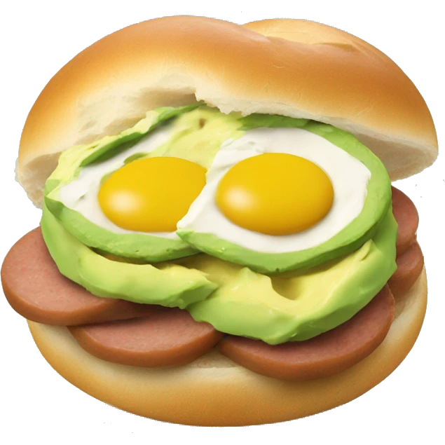 Scrambled eggs and mashed avocado and sausage bagel emoji