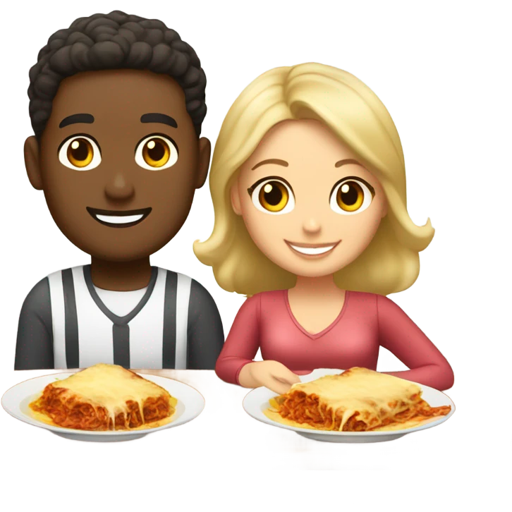 Light skin, man, light skin woman having lasagna emoji