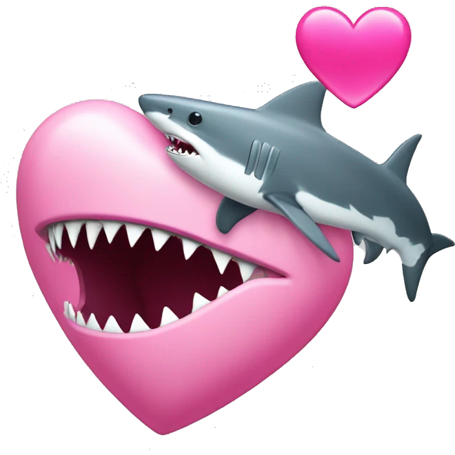 pink love heart with shark in front emoji