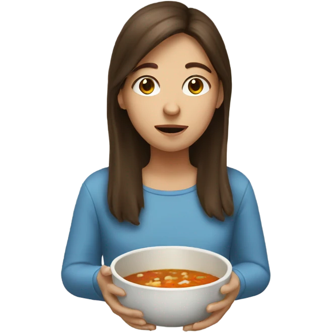 Girl brown hair eating soup emoji