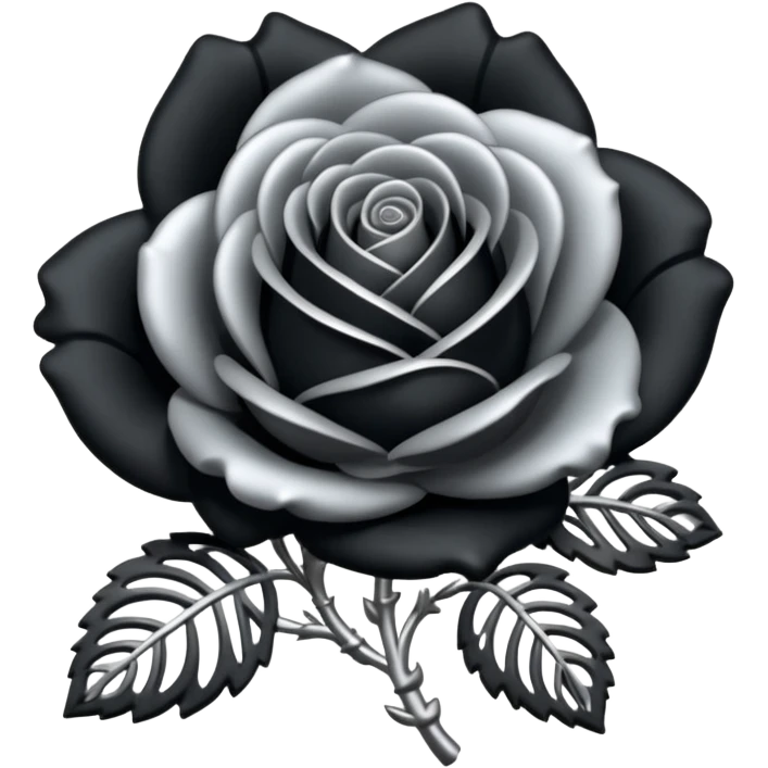 Black and silver filigree rose, 3D, extremely detailed design emoji