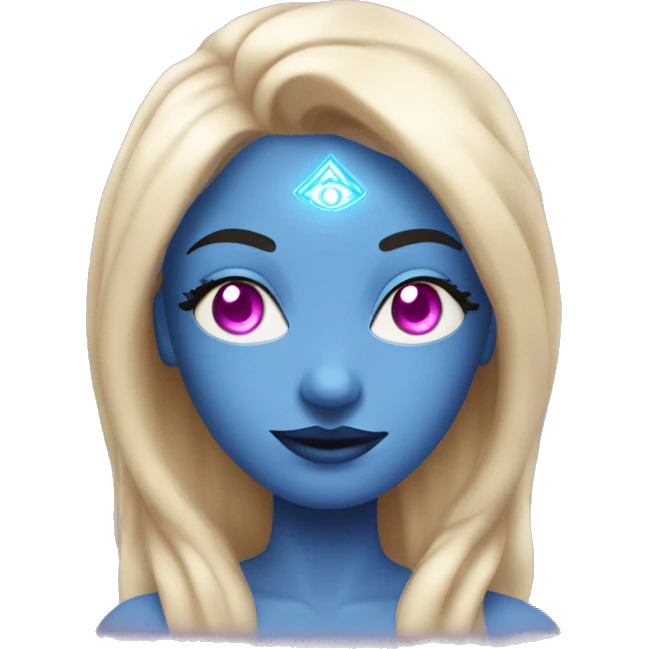 magical diva with thin pink andromedan face long blonde hair and blue eyes glowing third eye emoji