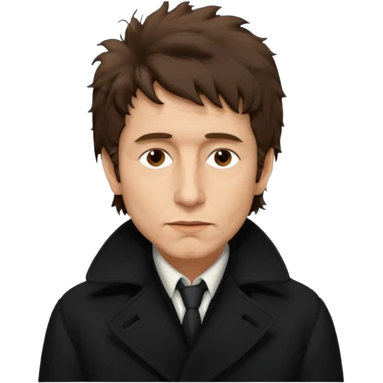 photo real Bob Dylan from 80's - black coat shaggy unshaven untidy emoji