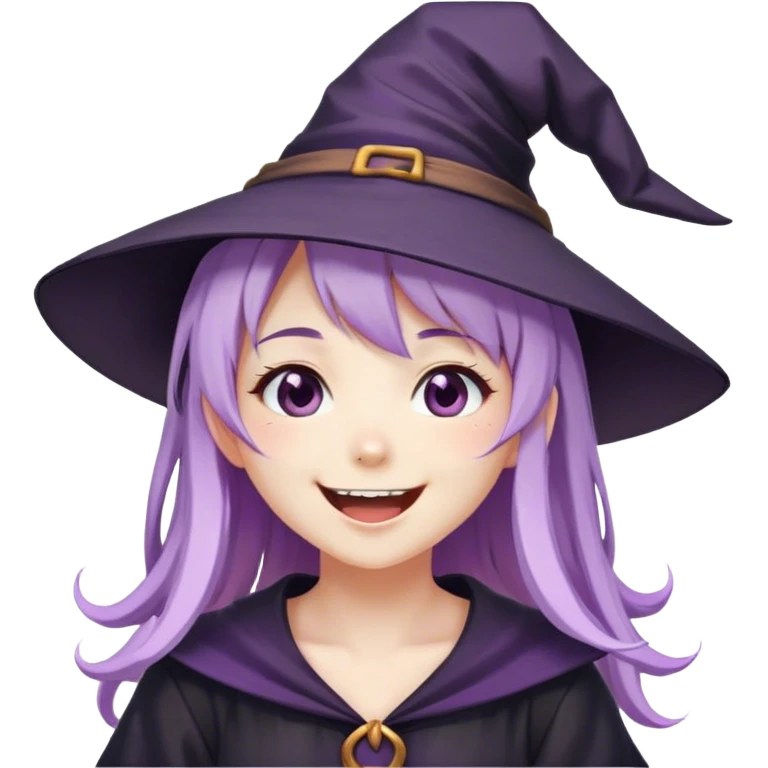 cute anime girl with lilac hair in a witch hat laughing emoji
