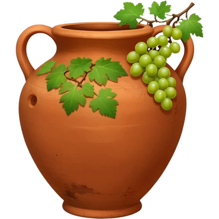 empty terracotta vase with grapes next to it emoji