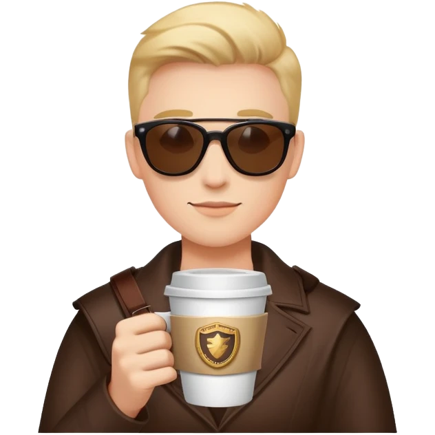 Sunglasses emoji with coffe under shield emoji