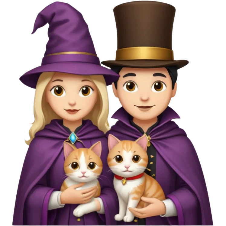 magician couple and their pet cat emoji