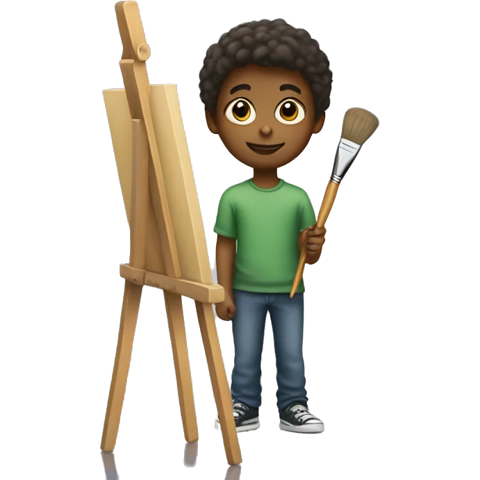 boy holds little brush, an easel emoji