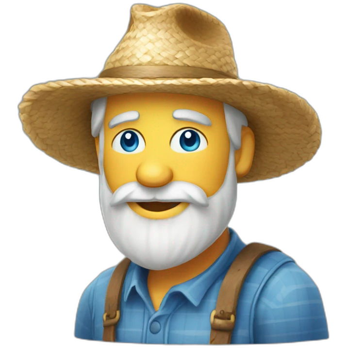 old blue eyed bearded farmer wearing straw hat emoji