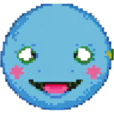 cheerful face expressing happiness, pixel art style emoji
