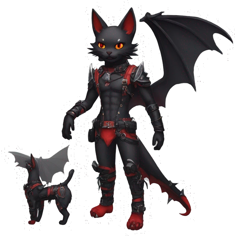 cool edgy cartoon black punk red ethereal fantasy nargacuga-bat-cat-Fakemon collar harness full body emoji