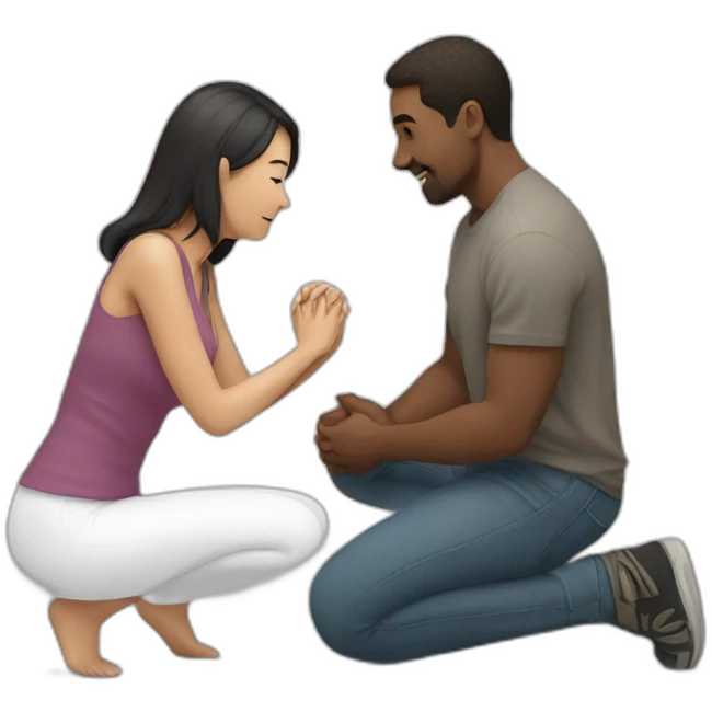 Woman on both knees facing man emoji