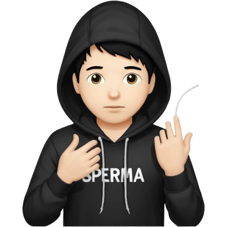chce by to byla taka emotka 🙍‍♂️
chlopaka z czarnymi losami i czarna bluza z biaty.m
napisem "sperma" na srdoku i zeby od boku byla czyjas INNA reka od boku ciagnaca za sznurek od
kaptura od bluzy tej pierwszej osobyl emoji