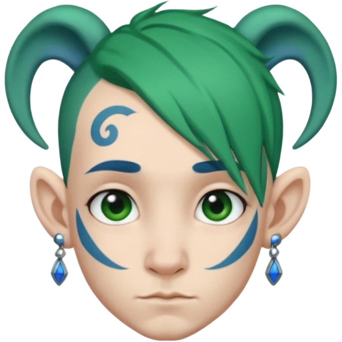 green haired heavy blue tattooed big head accessory big nose mid size ear young emoji