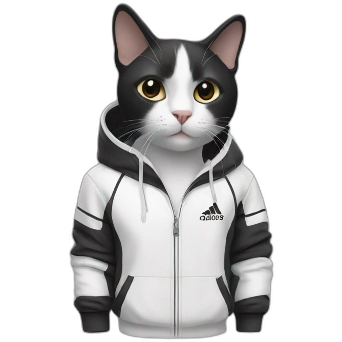 Black and white cat with adidas track suits emoji